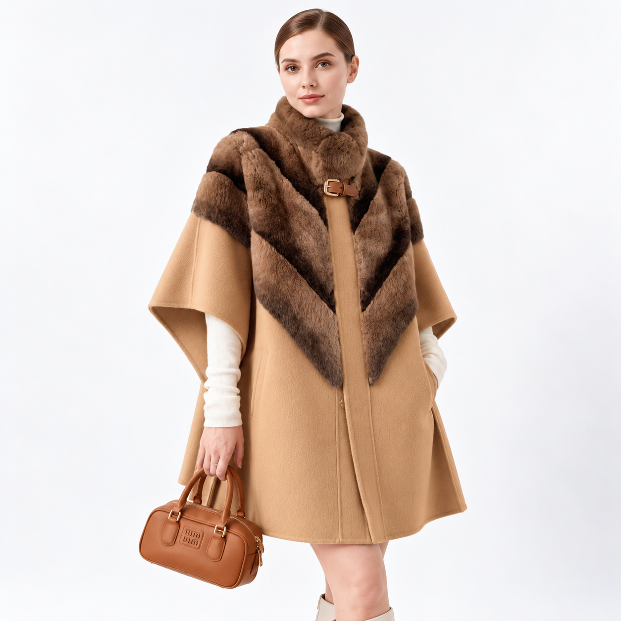 Women's Wool Cape Coat - Yellow
